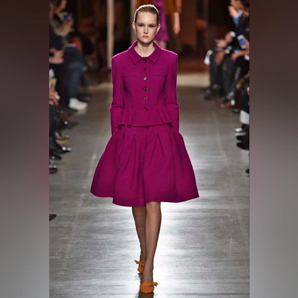 □$5,200 OSCAR DE LA RENTA PURPLE ICONIC SOFT WOOL JACKET SKIRT SUIT US 12 - Picture 3 of 14